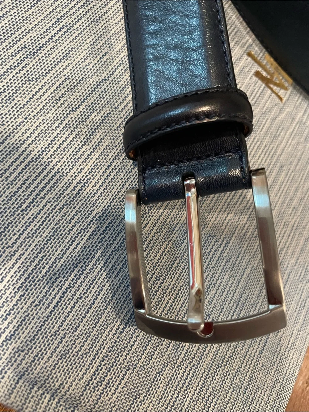 Magnanni Tanner Calfskin Leather Dress Belt — Navy — Size 36